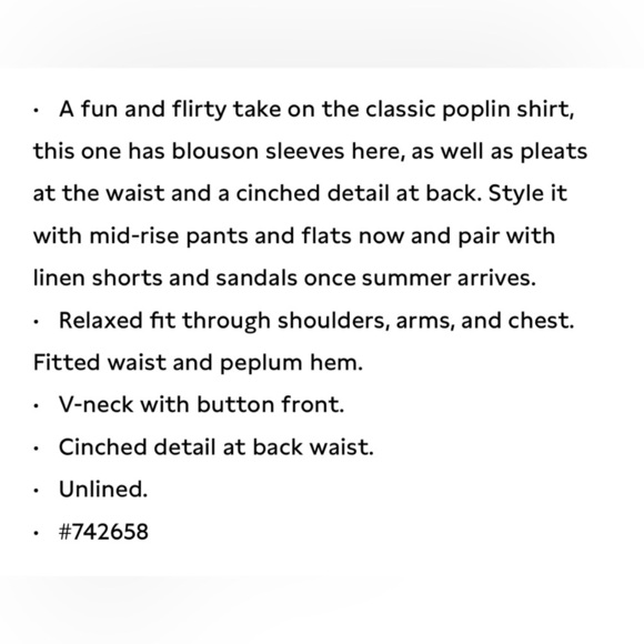 NWT Banana Republic Cotton Poplin Cinched Waist White Top Size Medium - Picture 7 of 8